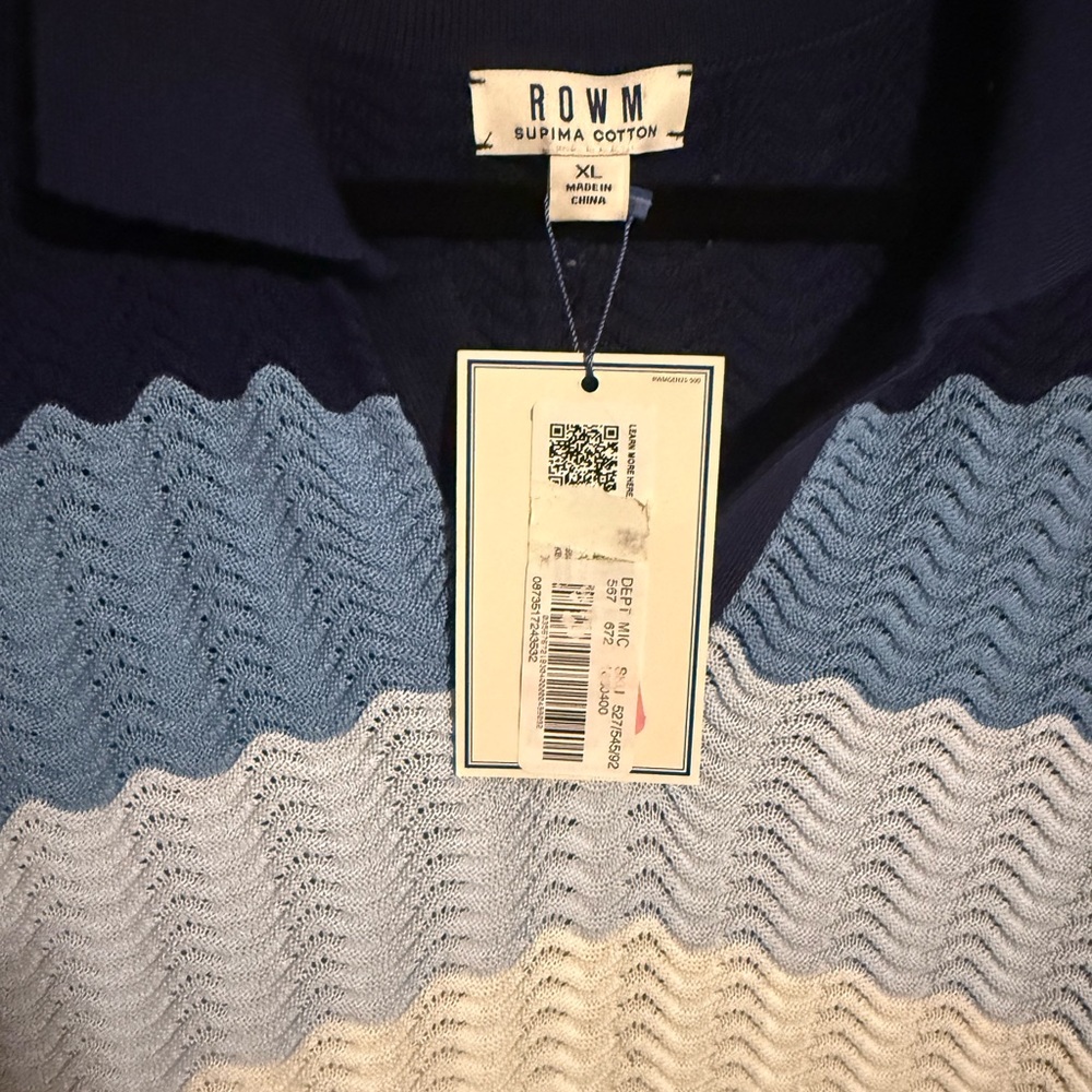 ROWM Polo Shirt XL Supima Cotton Navy Blue Ombre Stripe Knit Short Sleeve NWT